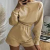 Shorts femmes solides femmes survêtements deux pièces costumes automne hiver ample Streetwear sweat sport 2 pièces tenue ensembles