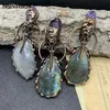 Antique bronze plating natural labradorite gemstone crow head pendant charms necklace for women