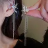 Dos Boucles D'oreilles Mode Femmes Angel Wing Argent Plaqué Cristal Chaîne Goutte Dangle Oreille Stud Clip Alliage Bijoux Partie Boucle D'oreille Gothique Cadeau