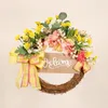 Flores decorativas de grinalda artificial Little Daisy Flower Wooden Board Yellow Farmhouse Garland Plants Front Door Wall Hanging