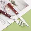 Dinnerware Sets Wood Handle Set Stainless Steel Tableware Knife Fork Spoon Flatware Dishwasher Safe Cutlery Service For 8