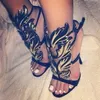 Amazing Lady Angel Wings Black Nude Thin High Heels Sandals Gladiator Rome Wedge Women Golden Leaf Leather Pumps Sandals Shoes 952319g