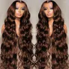 13x4 Chocolate Brown Color Body Wave Lace Frontal Wig Transparent Front Human Hair Wavy Wigs For Women Remy