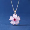 Pendant Necklaces Aesthetic Pink Flower Bridal Wedding Necklace Romantic Female Party Accessories Chic Gift Statement For Women