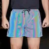 Herr shorts mode färgglada reflekterande färg förändrade shorts mäns hip hop luminous jogging säker sport tight run yoga fitness byxor 230512