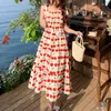 Casual Kleider Frauen Rote Kirsche Party Kleid Vintage 2023 Elegante Sommer Trägerlosen Swing Retro Neckholder Pin Up