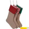 Sacs-cadeaux de bas de Noël en toile Bas de Noël à rayures Chaussettes en toile de jute unie Sac à bonbons Décorations de Noël