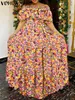 Plus size jurken maat Vonda Bohemian Floral Gedrukte Maxi Long Dress 2023 Zomer Women Party Robe Casual losse ruche Beach Korte mouw 230512
