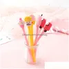 Gel Pens Neutral Pen Cute Cartoon Stationery School Students Personality Girl Heart Food With Interesting Test Signature 0.5Mm Black Dhain