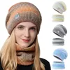 Bonnets Bonnet/Crâne Casquettes Femmes Chapeau D'hiver Mode Garder Au Chaud Épaissir Tricoté Écharpe Masque Ensemble Laine Dégradé Couleur Chapeaux Extérieur Épais Couverture C