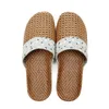 Linen Summer Home Female Slippers Indoor Floor Non-Slip Bottom Couple Handcraft Sandals And 2024 Unisex 15556 62889 35825