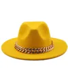 Wide Brim Hats Womens's Hat Thick Gold Chain Band Classic Black Beige Felted Panama Cowboy Jazz Men Caps Luxury Fedora Women