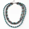 Vintage femmes bijoux 3 couches dessin gris collier de perles Navajo colliers de perles turquoise