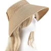 Sombreros de ala ancha con lazo grande para mujer, sombrero de paja enrollable, trenza de papel, protección solar, gorra de playa de verano, visera plegable