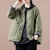 Women's Trench Coats Large Size Women's Autumn And Winter Cotton Quilted Jacket 2023 Korean Loose Rhombus Hidden Button Short Thin Coat