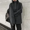 Kurtki damskie Podstawowe kobiety stojak High Street Black Refleksyjne pasek zip-up Hip-Hop Clothing Coats Hipsters Vintage Harajuku BF