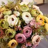 Dekorativa blommor te rose falska blommor europeiska vintage konstgjorda siden röd bukett bröllop hem retro party diy dekoration