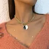 Correntes Lalynnly Vintage Luxo Yin Yang Colar Pingente para mulheres Casal Casal Strass