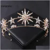 Hair Jewelry Barroce Princess Diadem Bling Star Tiara e Crown Goldsier Color Metal Metal Heads for Bride Drop Deliver Dhgarden Dhtzp