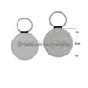 Sleutelringen 6 kleuren Sublimatie Keychain Creative Party Favor van Diy Blank Leather Keychains Round Heat Transfer Ring Druppel Leving Jewel DHS7G