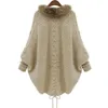 Kvinnorjackor Kvinnor Winter Coat Knitwear Autumn Khaki Faux Fur Neck Sticked Cardigans Kvinnliga långa ärmar Löst tröja Skjorta#15