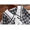 Casual Dresses Japanese Mori Girl Autumn Spring Plaid Dress Women Long Sleeve Sailor Collar Bow Sashes Vintage Preppy Style Elegant