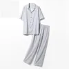 Men's Sleepwear Plaid Men Cotton Pajamas Suit Nightgown Blue 2PCS Homewear Shirt&Pants Home Clothing Couple Lingerie Pijamas Sets