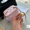 Açık pembe mini vanity case kadın tasarımcı çanta gerçek deri ezilme