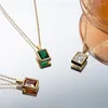 Colares pendentes de pescoço de cristal quadrado geométrico elegante para mulheres colares de aço inoxidável banhado a ouro