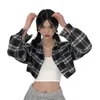 Hemden Korea-Stil Damen Casual Plaid Turndown Kragen Hemden Herbst/Frühling Girly Langarm Loose Fit Vielseitige abgeschnittene Bluse