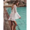 Sarongs Women Lace Crochet Backless Bathing Suit Bikini Swimwear Cover Up Beach Dress Mini V-neck Skirt