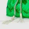 Omuz Çantaları Rhinestone Tassel Dokuma Çanta Kadın Tasarımcı Metal Koyu Parlak Kristal Kova Çantaları Bayanlar Zincir Crossbody Bag Yüksek Kalite 230426