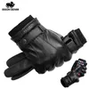 Bison denim Men's äkta läderhandskar Pekskärmhandskar för män Vinter varma valtar full fingerhänder i plus sammet S233C
