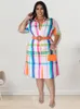 Plus size jurken wmstar maat voor vrouwen met riem losse korte mouw knop casual maxi shirts jurk groothandel druppel 230512