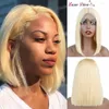 Blond Ombre Bob koronkowe peruki przednie Brazylijskie T Frontal 4x4x1 Closure Peruka krótkie ludzkie włosy