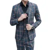 Abiti da uomo Scozzesi Alla moda Uomo 3 pezzi Monopetto Stile inglese Alta qualità Slim Fit Formale Affari Matrimonio Causale Prom