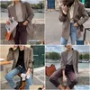 Damskie garnitury Blazers Women Vintage Women Blazer Houndstooth Plaid Long Rleeve Płaszcz 2022 Autumn Elegancki elegancki swetry luźne garnitur Dhyqj