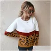 Women'S Sweaters Womens Nedeins Leopardwork Warm Winter 2022 Ladies Knitted Sweater Women Oneck Fl Sleeve Jumper Plovers Top Khaki D Dheyw