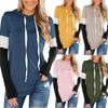 Hoodies للنساء من النوع الثقيل 40#النساء الخريف غير الرسمي الطويل الأكمام المرقعة للرباط هوديي رباطية صلبة أنيقة أعلى موجز أساسي