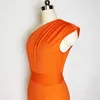 Robes décontractées soirée pour femmes Vestidos Orange taille haute jupe longue sans manches solide épaule inclinée Y2k femmes robe de bal