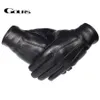 Gours hommes gants en cuir véritable peau de mouton noir écran tactile gants bouton marque de mode hiver mitaines chaudes nouveau GSM0306I