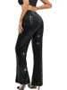 Kadınlar Pantolonun ışıltılı çan alt yüksek bel geniş bacak payet alevlendirilmiş elastik y2k pantolon sokak kıyafetleri