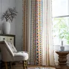 Curtain 1.5M Width Cotton Linen Printed Household Living Room Kitchen Bohemia Tassel Window Half Blackout