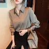 Shirts Premium Black Single Breasted Straight Loose Chiffon Thin Long Sleeve Blouses Fashion Soldier Color Spring Autumn Women Clothing