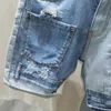 Heren shorts slanke rechte jeans shorts heren persoonlijkheid multi pocket gemengde kleur stiksel patch gescheurd gat denim shorts mannelijke streetwear 230512