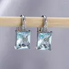 Boucles d'oreilles créoles luxe grand Rectangle pierre pour femmes couleur argent vert rouge violet bleu Zircon mariage boucle d'oreille maman bijoux