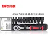 ContactDozen 13pcs/مجموعة 1/4 بوصة هواء هوكس المقبس السداسي Crmo Ratchet Wrench hexagona محول محول السيارات