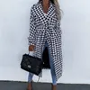 Damen Wollmischungen Retro Langarm Lady Houndstooth Outwear Winter Revers Lässiger lockerer Mantel Herbst Mode Gürtelmantel Jacke Street