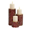 Decmode 3 Candle Red Metal Pillar Candle Holder med mosaikmönster, uppsättning av 3
