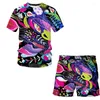 Survêtements pour hommes YUHA Hip-Hop Harajuku Abstract Street T-shirt Vêtements De Luxe 3D Imprimé Shorts Costume Pour Garçons Et Filles Chemise Décontractée Moi